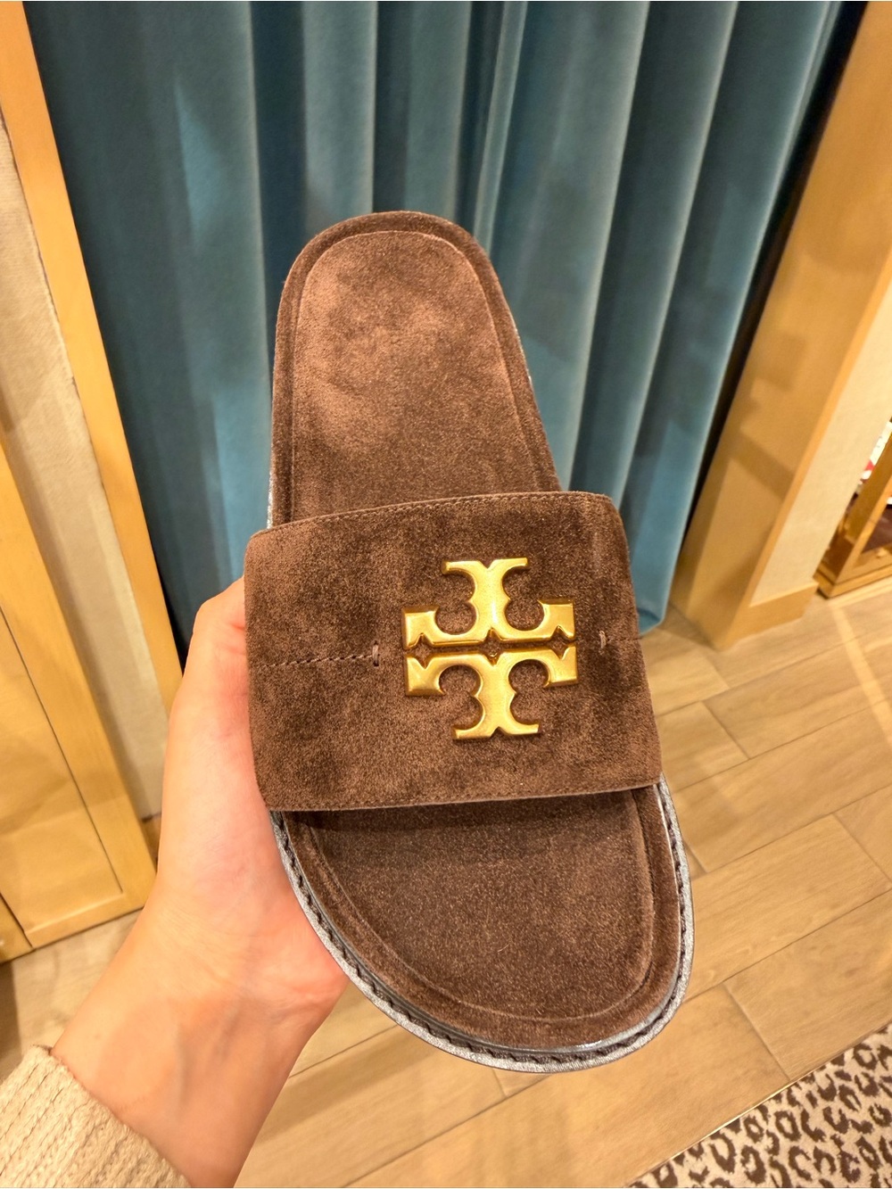 Tory Burch Everly Anatomic Suede Lug Sandals, Dark Cocoa / Coconut - Picture 7 of 8